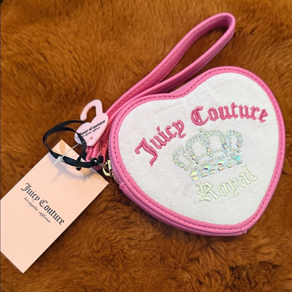 Juicy Couture White and Pink Heart Wristlet